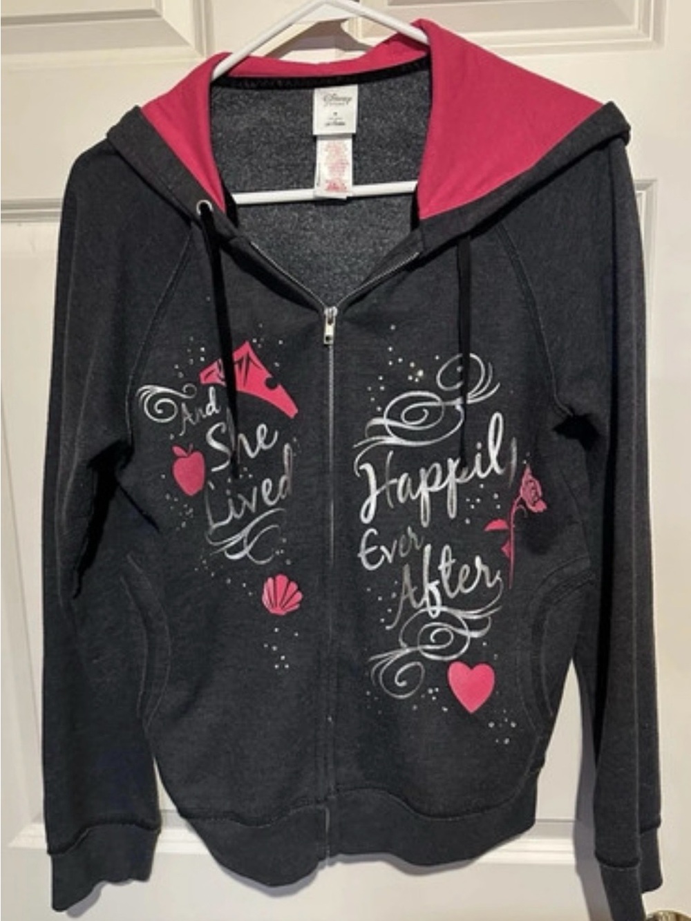 Disney Gray & Pink Hoodie with 'Happily Ever After' Script